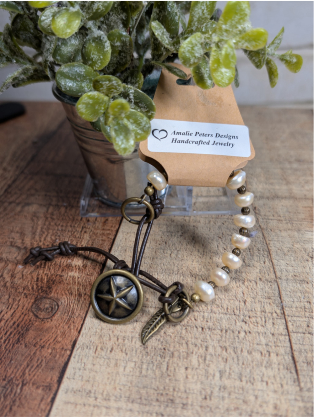 NEW Artisan Boho Ivory Button Pearls Brown Knotted Leather Cord Button Bracelet